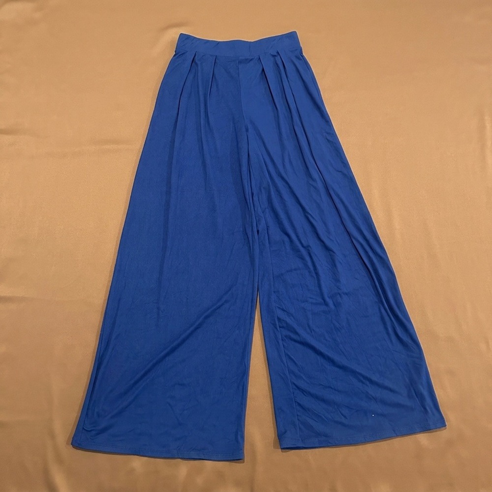 21 Saints Royal Blue Wide Leg Palazzo Pants High Rise Pleated KS102 Size M